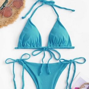 Blue green Bikini Always In Romance Braided Ribbed